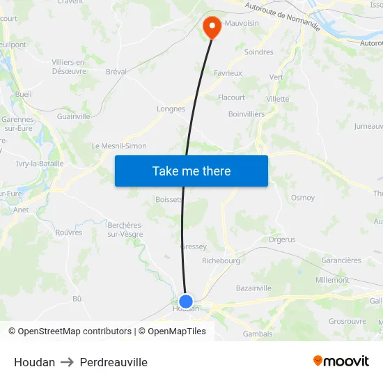 Houdan to Perdreauville map