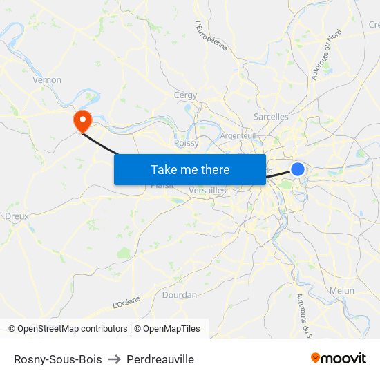 Rosny-Sous-Bois to Perdreauville map