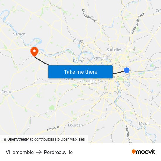Villemomble to Perdreauville map