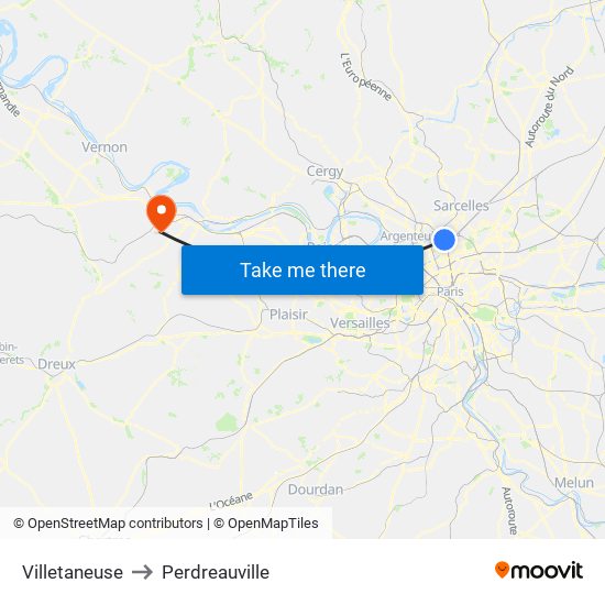 Villetaneuse to Perdreauville map