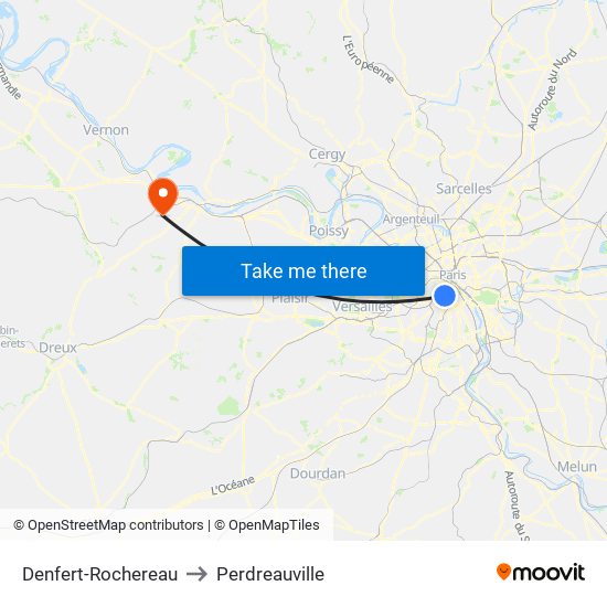 Denfert-Rochereau to Perdreauville map