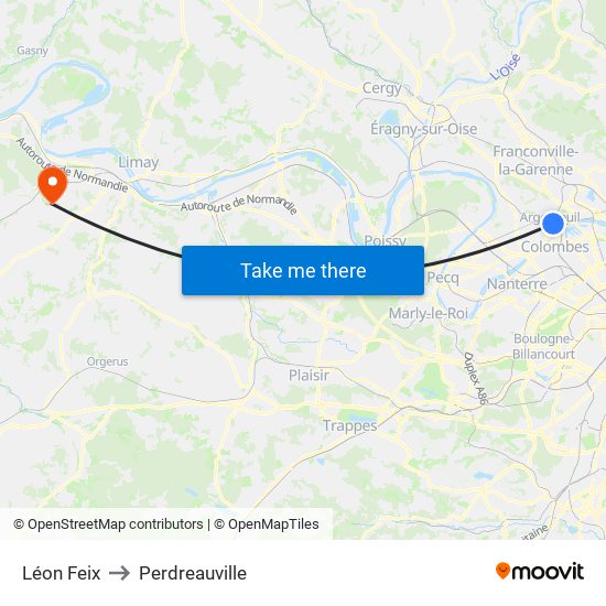 Léon Feix to Perdreauville map