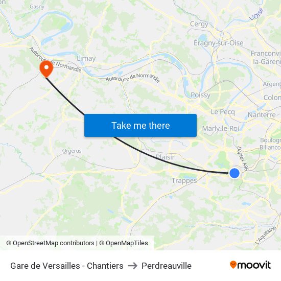 Gare de Versailles - Chantiers to Perdreauville map