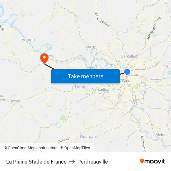 La Plaine Stade de France to Perdreauville map