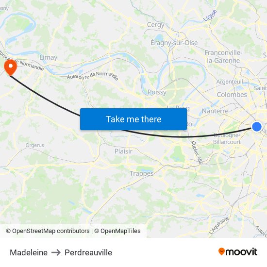 Madeleine to Perdreauville map