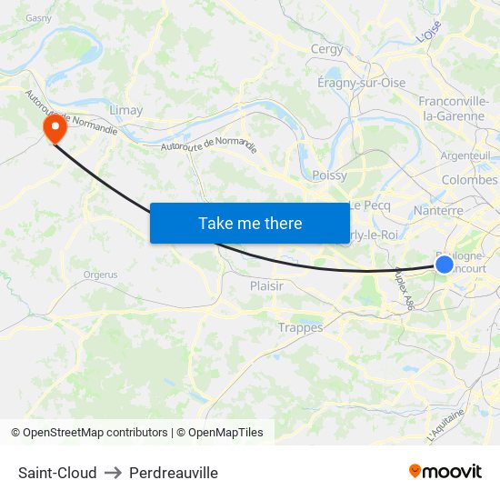 Saint-Cloud to Perdreauville map
