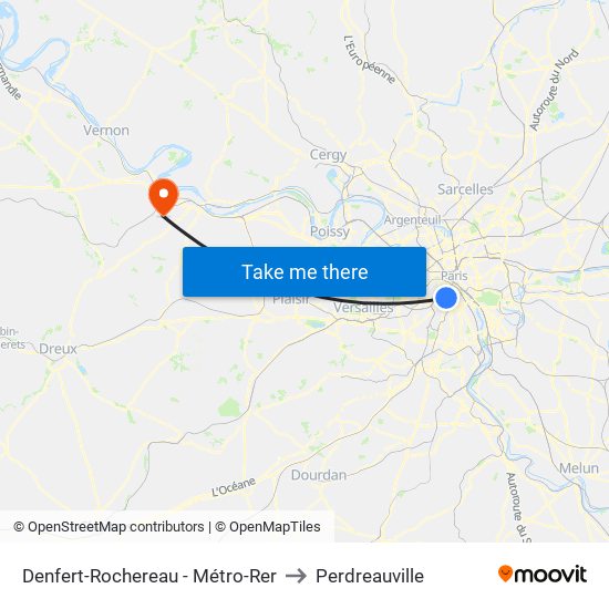 Denfert-Rochereau - Métro-Rer to Perdreauville map