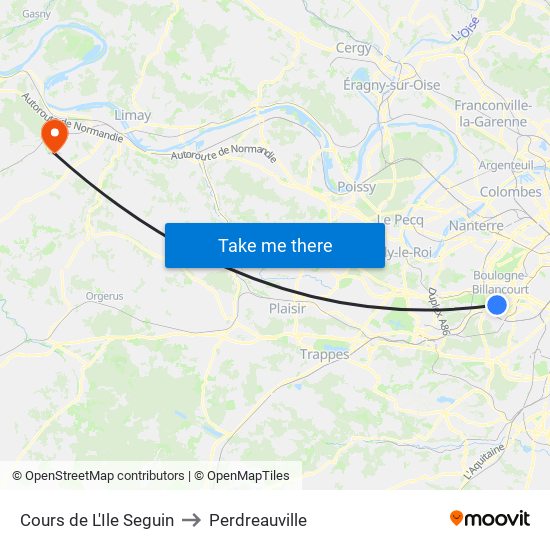 Cours de L'Ile Seguin to Perdreauville map