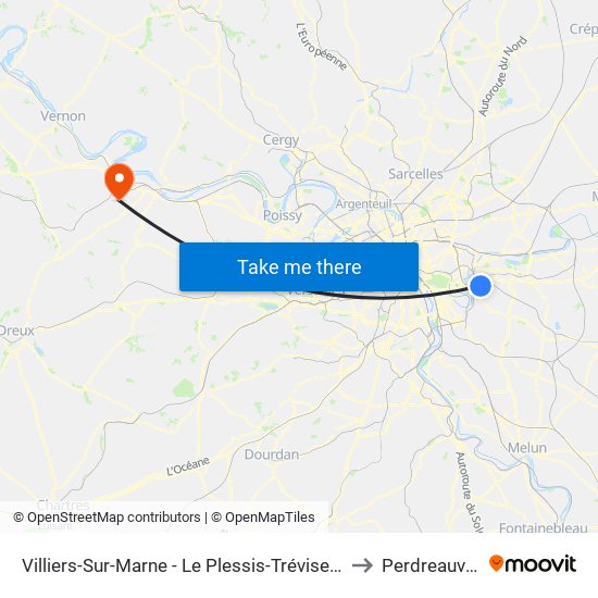 Villiers-Sur-Marne - Le Plessis-Trévise RER to Perdreauville map