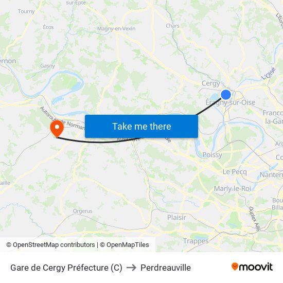 Gare de Cergy Préfecture (C) to Perdreauville map