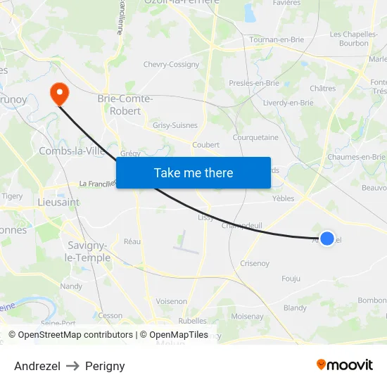 Andrezel to Perigny map