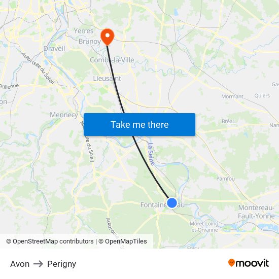 Avon to Perigny map