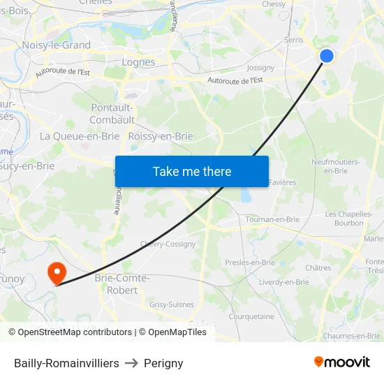 Bailly-Romainvilliers to Perigny map