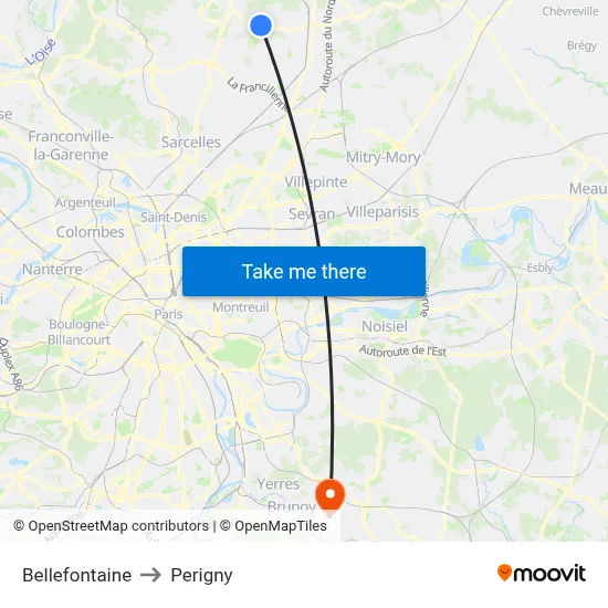 Bellefontaine to Perigny map