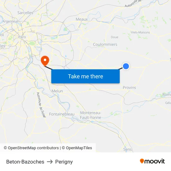 Beton-Bazoches to Perigny map