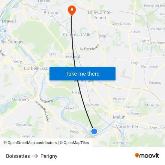 Boissettes to Perigny map