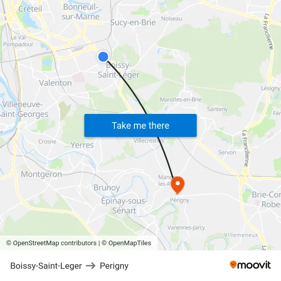 Boissy-Saint-Leger to Perigny map