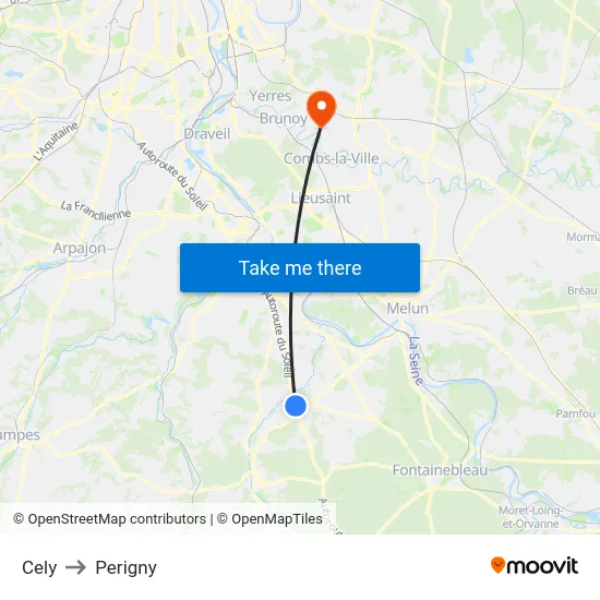 Cely to Perigny map