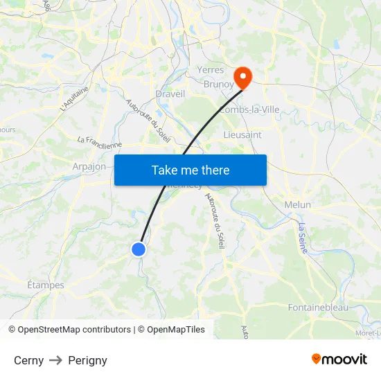 Cerny to Perigny map