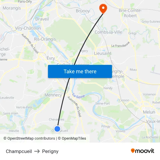 Champcueil to Perigny map