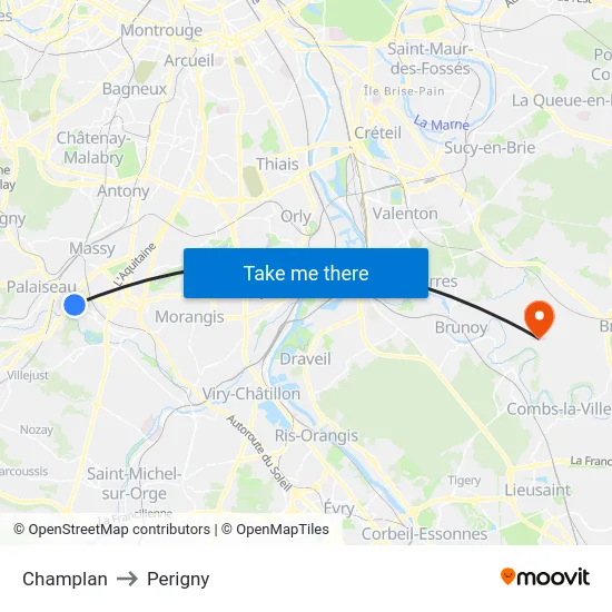 Champlan to Perigny map