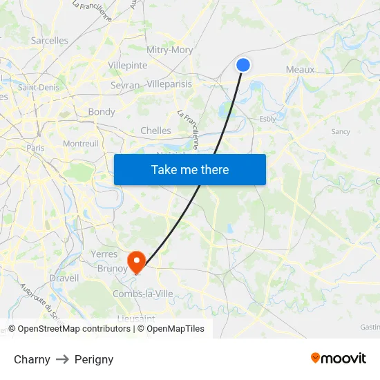 Charny to Perigny map