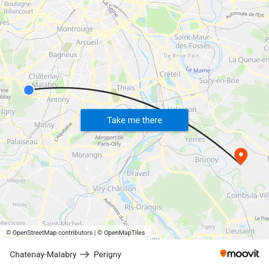 Chatenay-Malabry to Perigny map