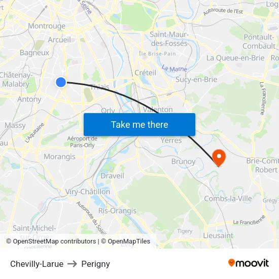 Chevilly-Larue to Perigny map
