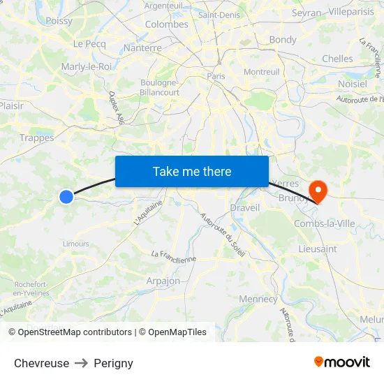 Chevreuse to Perigny map
