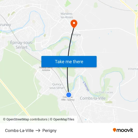Combs-La-Ville to Perigny map