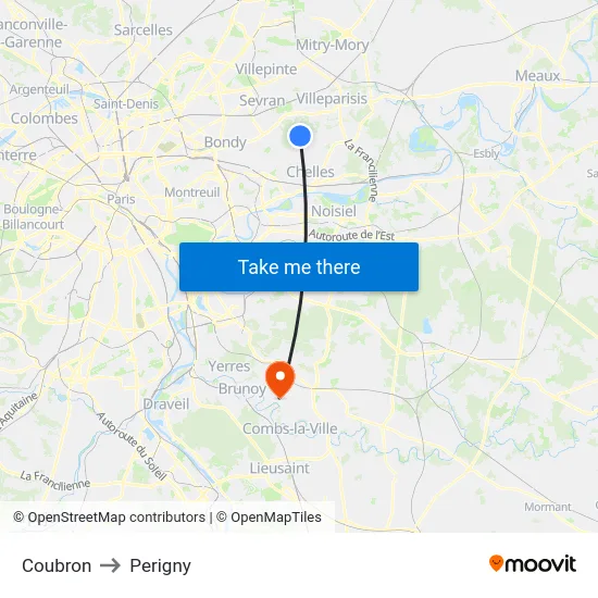 Coubron to Perigny map