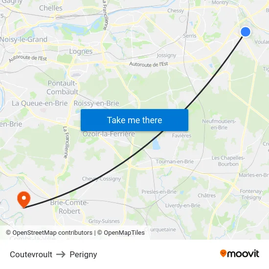 Coutevroult to Perigny map