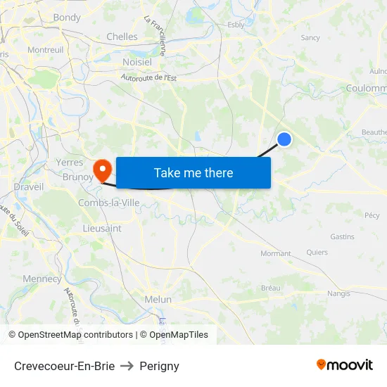 Crevecoeur-En-Brie to Perigny map
