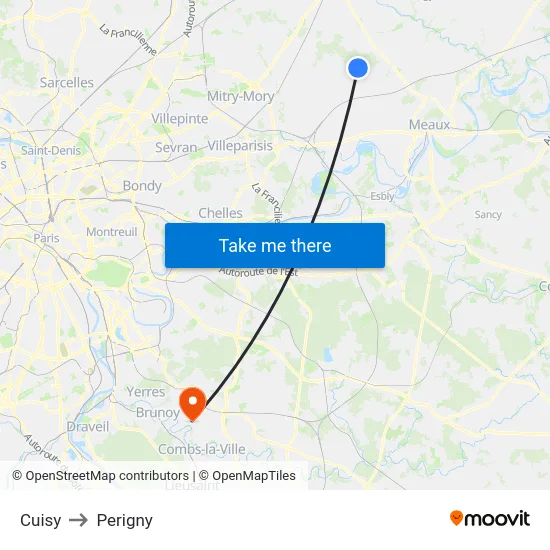 Cuisy to Perigny map