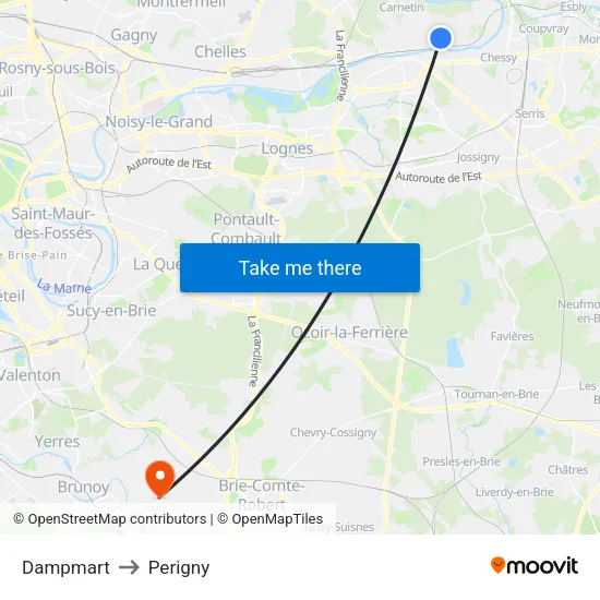 Dampmart to Perigny map