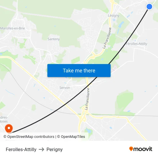 Ferolles-Attilly to Perigny map
