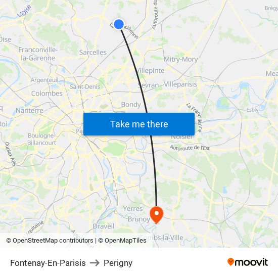 Fontenay-En-Parisis to Perigny map