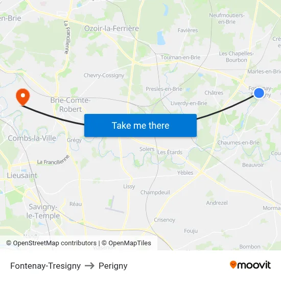 Fontenay-Tresigny to Perigny map