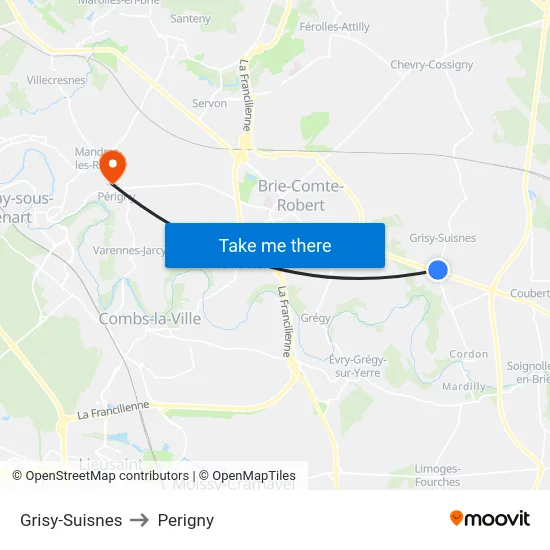 Grisy-Suisnes to Perigny map