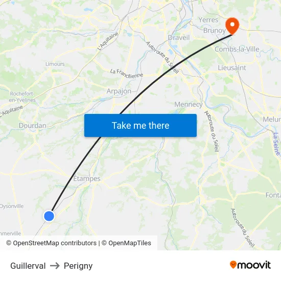 Guillerval to Perigny map