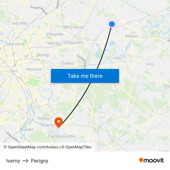 Iverny to Perigny map