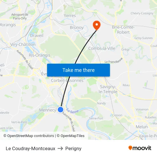 Le Coudray-Montceaux to Perigny map