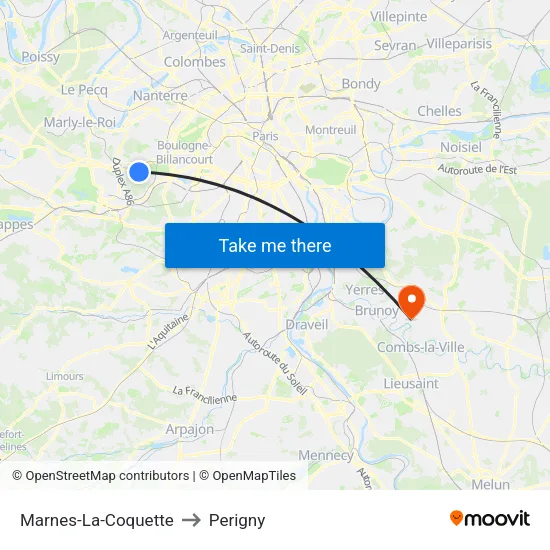 Marnes-La-Coquette to Perigny map