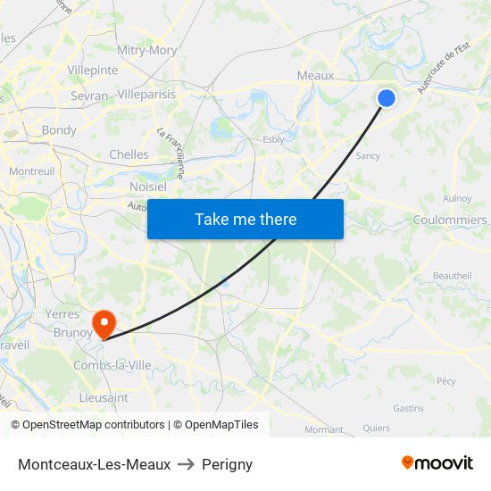 Montceaux-Les-Meaux to Perigny map