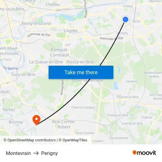 Montevrain to Perigny map