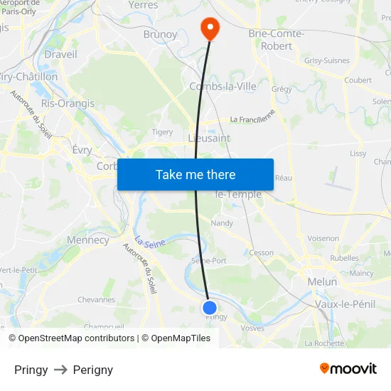 Pringy to Perigny map