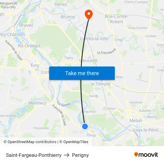 Saint-Fargeau-Ponthierry to Perigny map