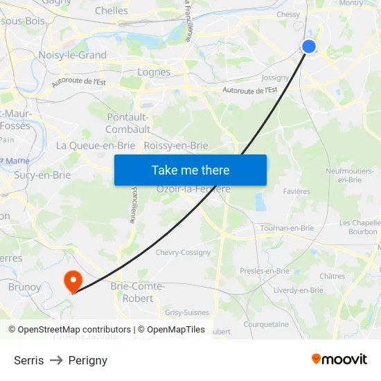 Serris to Perigny map