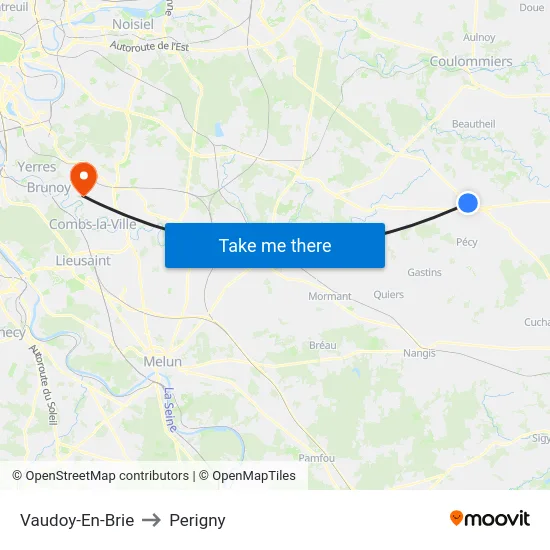 Vaudoy-En-Brie to Perigny map