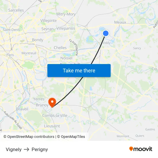 Vignely to Perigny map